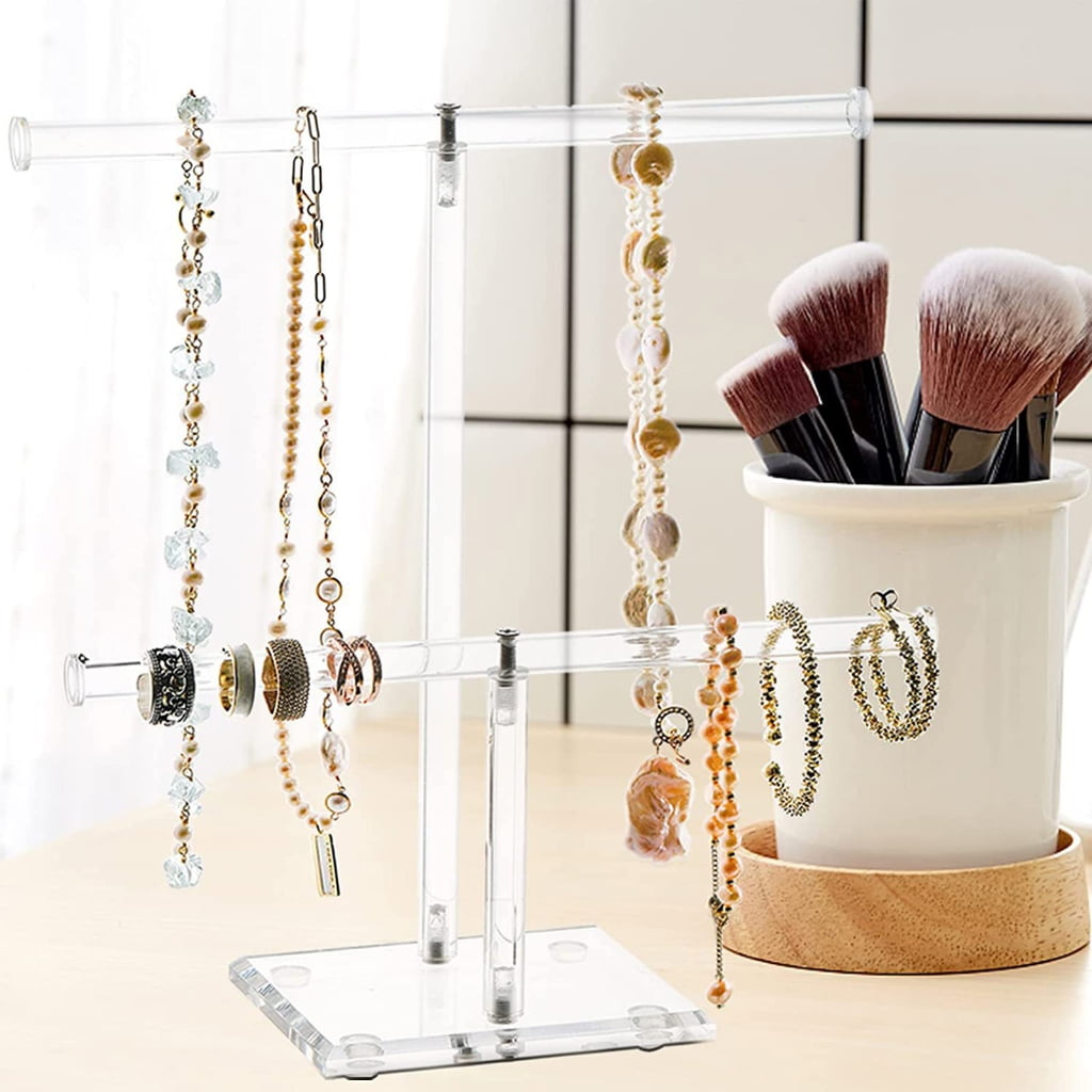 Geemin Acrylic Hairband Display Stand 2-Tier T-bar Hair Hoop Headband Hanging-Jewelry Organizer for Necklaces Bracelet Earring