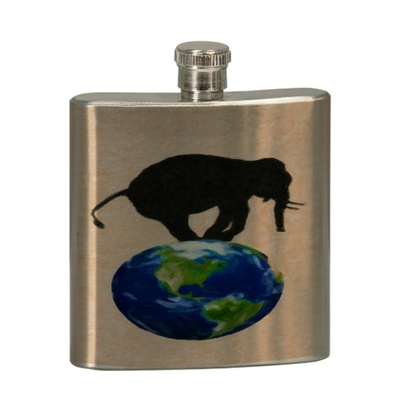 KuzmarK 6 oz. Stainless Steel Pocket Hip Liquor Flask - Elephant Wildlife Earth Painting