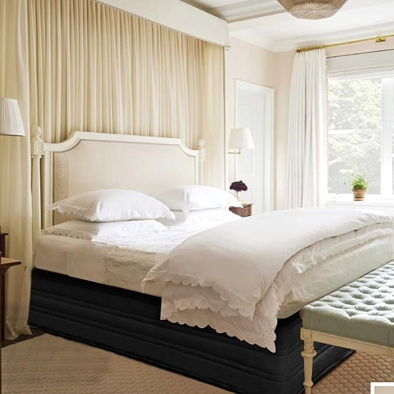 Cotton Blended Quilted Black King Bed Skirt, Ruffle 14" Drop