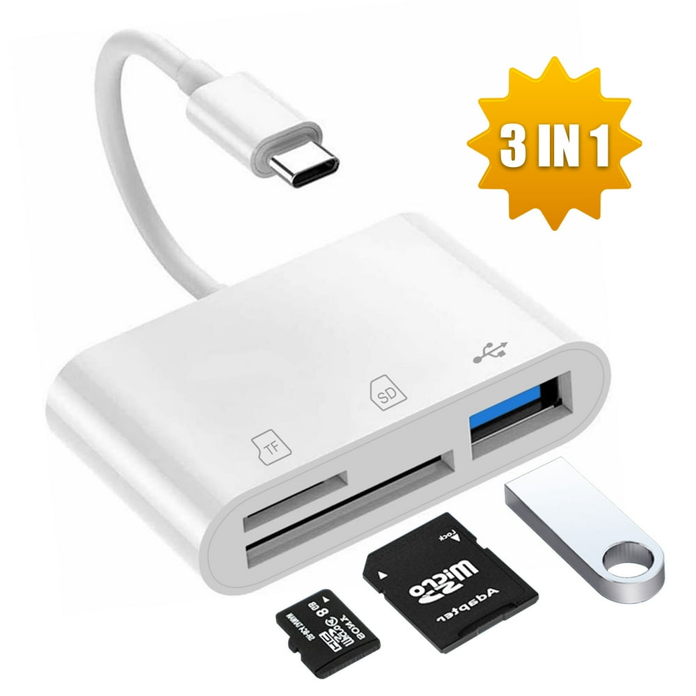 USB C SD Card Reader, 3in1 USB Type C Camera Memory Card Reader