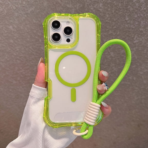 for iPhone 16 Pro Clear Case with Wrist Strap, [Compatible with Mag-Safe] [Anti-Yellowing Transparent] [Military-Grade Protection] Shockproof Slim Magnetic Case for iPhone 16 Pro, Green