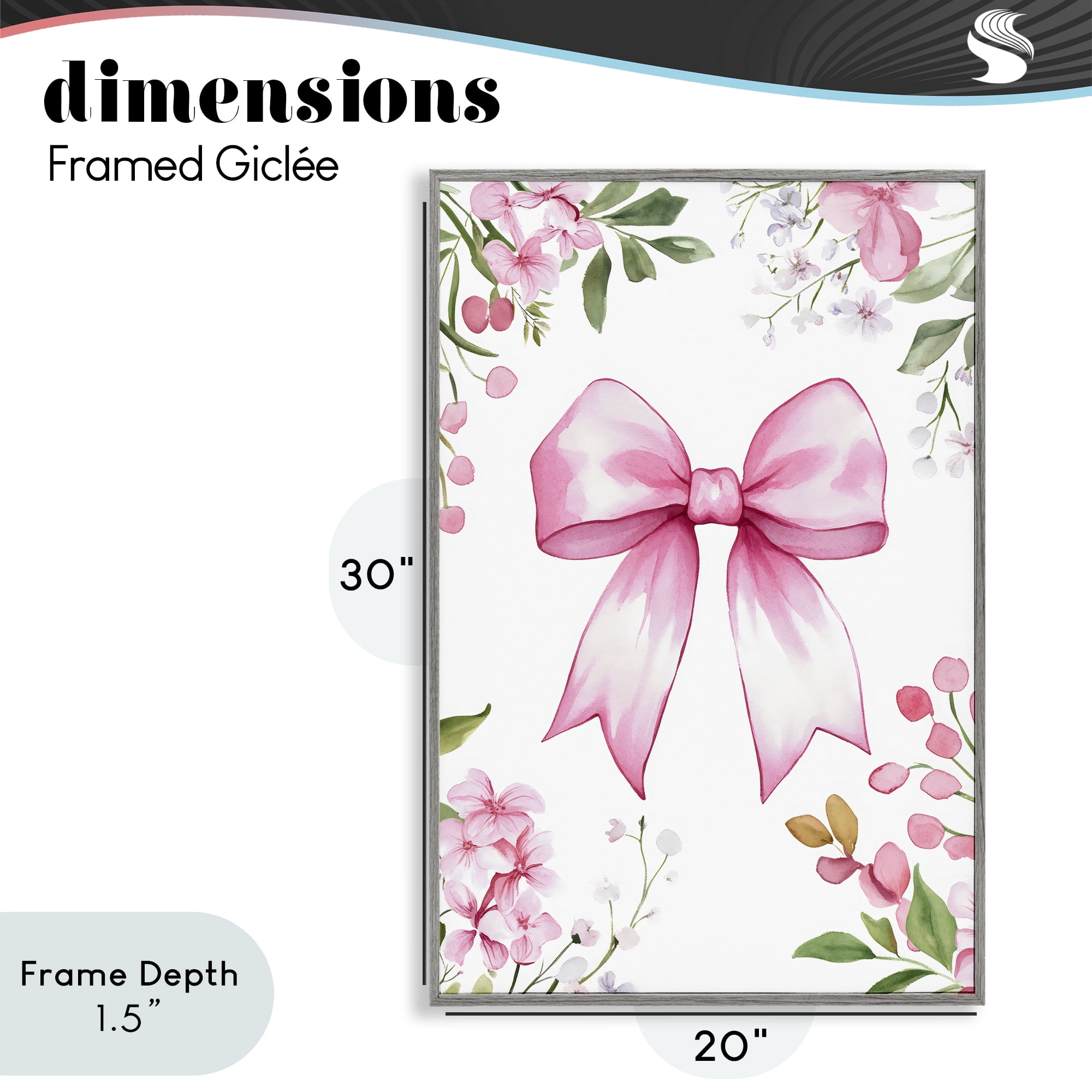 Stupell Industries Whimsical Floral Bow Pink Gray Framed Giclee Art, design by Creative Studio