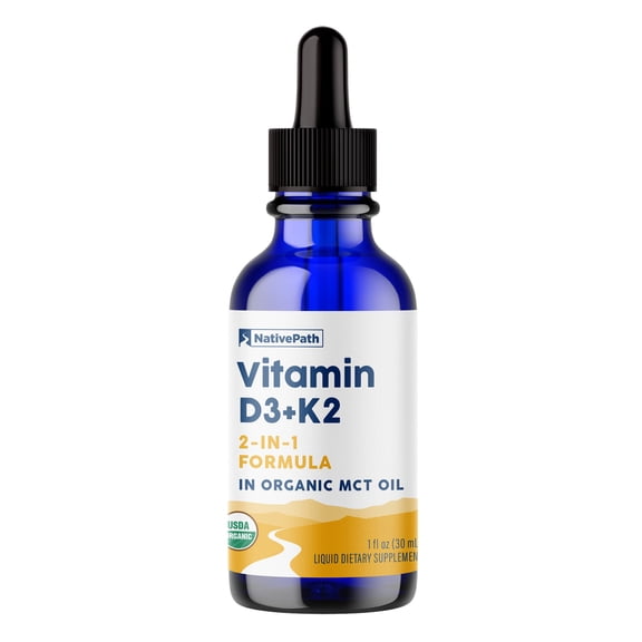 NativePath Vitamin D3 K2 Liquid Drops, 2000 IU D3 with K2 in Organic MCT Oil, Bone & Immune Support, 30 Servings