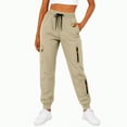 thumbnail image 2 of Lenpel Women's Cargo Sweatpants Comfy Elastic High Waisted Drawstring Workout Joggers Casual Athletic Pants with Pockets(Khaki,Large), 2 of 7