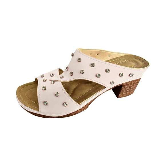 Hopeusnice High Heels Shoes for Women Trendy Non-Slip Breathable Block High Heel PU Materials Summer Shoes Open Toe Sandals Women's High Heels Shoes Soft Slip-Resistant Elegant Shoes Pink 43