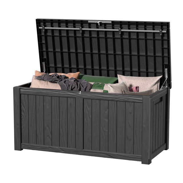 Coffre de Terrasse de Rangement Extérieur en Résine Noire de 120 gal - Verrouillable, Étanche pour Meubles de Patio, Outils de Jardin et Rangement