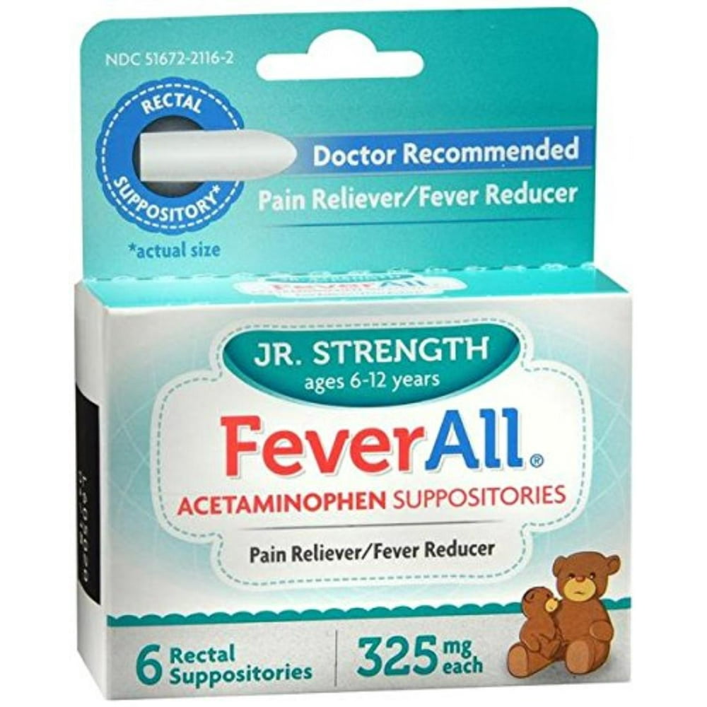 FeverAll Acetaminophen Suppositories, Jr Strength Ages 612 Years 6 ea