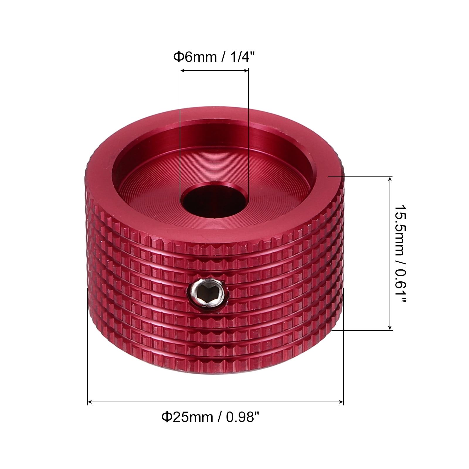 Uxcell 6 Pcs Aluminium Potentiometer Knobs, 1/4" (6mm) Universal Volume Tone Control Knobs for Guitar, Bass, Grid 5/8" Red