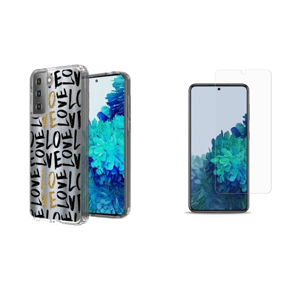 Bemz Hybrid TPU Case for Samsung Galaxy S21, 6.2-inch with (2 Pack) Tempered Glass Screen Protectors and Touch Tool - Love