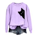 thumbnail image 4 of Sweatshirt for Women Trendy Pullover Long Sleeve Crewneck With Cute Cat Print Womens Tops,Light Purple,3XL, 4 of 4