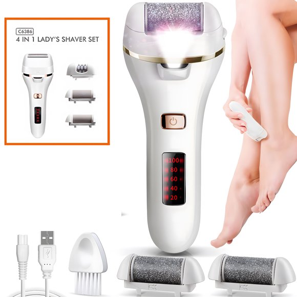 Yeacher Electric Foot Files, Callus Remover for Feet Rechargeable Pedicure Tools with 3 Coarse Roller Heads, LED Light, 2 Speeds for for Cracked Heels and Dead Skin