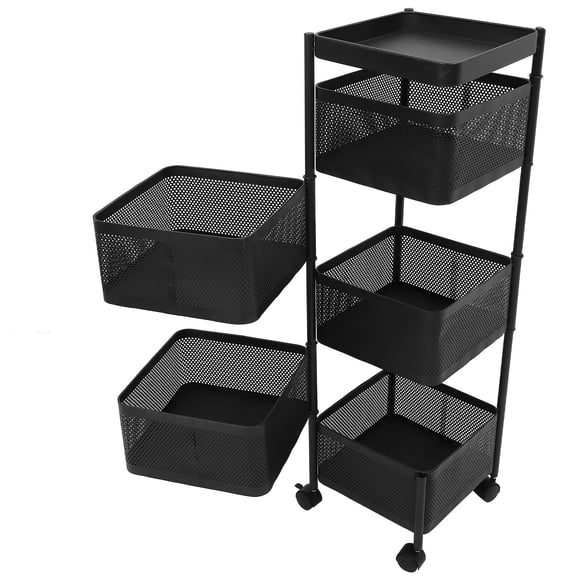 PTOOTP Black 5-Tier Rotating Vegetable Rack Carbon Steel Kitchen Organizer Floor Storage Shelf for Pantry