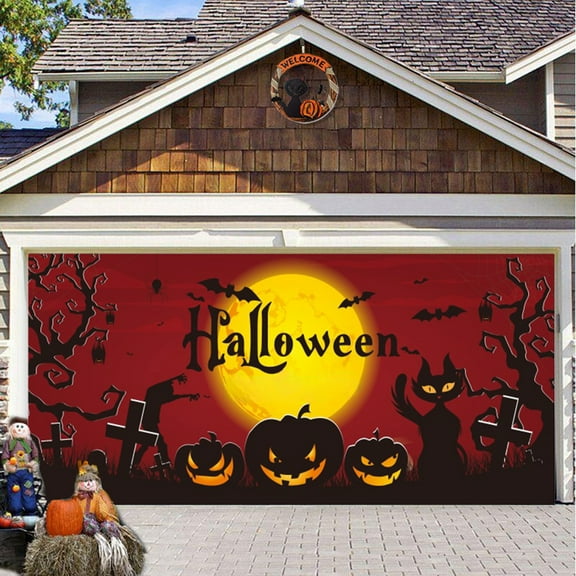 Diceymbol Halloween Garage Door Cover 157x73 Inch Polyester Holiday Decor 1-Piece