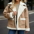 thumbnail image 2 of Womens Suede Jacket Warm Shearling Sherpa-Lined Lapel Jackets Khaki M, 2 of 6