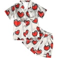 thumbnail image 4 of Pajamas for Women Valentine's Day Gift for Her Love Printed Lapel Pocket Short Sleeved Top+Shorts Pajama Sets Red, 4 of 5