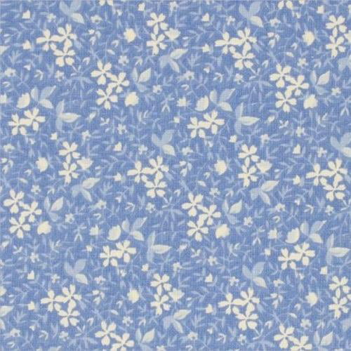 COTTON QUILTING SEWING FABRIC BY THE HALF YARD  BLUE FLOWERS ON BLUE BG 44WIDE 