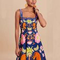 thumbnail image 3 of Women's Exotic Tiger Floral Print Spaghetti Strap Maxi Dress Square Neck High Waist Boho Vacation Long Dress, 3 of 5