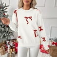thumbnail image 5 of Uootdi Christmas Women's Bow Graphic Sweater Crew Neck Long Sleeve Knit Pullover Trendy Fall Winter Top Soft Cozy Casual Jumper Cute Ribbon Print Sweater for Daily Outfits, 5 of 8