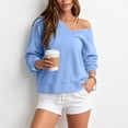 thumbnail image 5 of Mutghys Off the Shoulder Sweatshirt for Women V Neck Solid Color Long Sleeve Pullover Sweater Home Daily Shopping Loose Comfy Fall Sweatshirts S-2XL, 5 of 8
