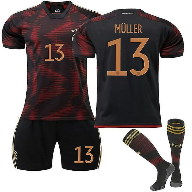 L (175-180 CM) Alemania 2022-2023 Copa del Mundo Away Jersey Mller # 13 Camiseta de fútbol Camiseta Pantalones cortos Kits Fútbol Conjuntos de 3 piezas para niños adultos esquí esquí Gafas de esquí