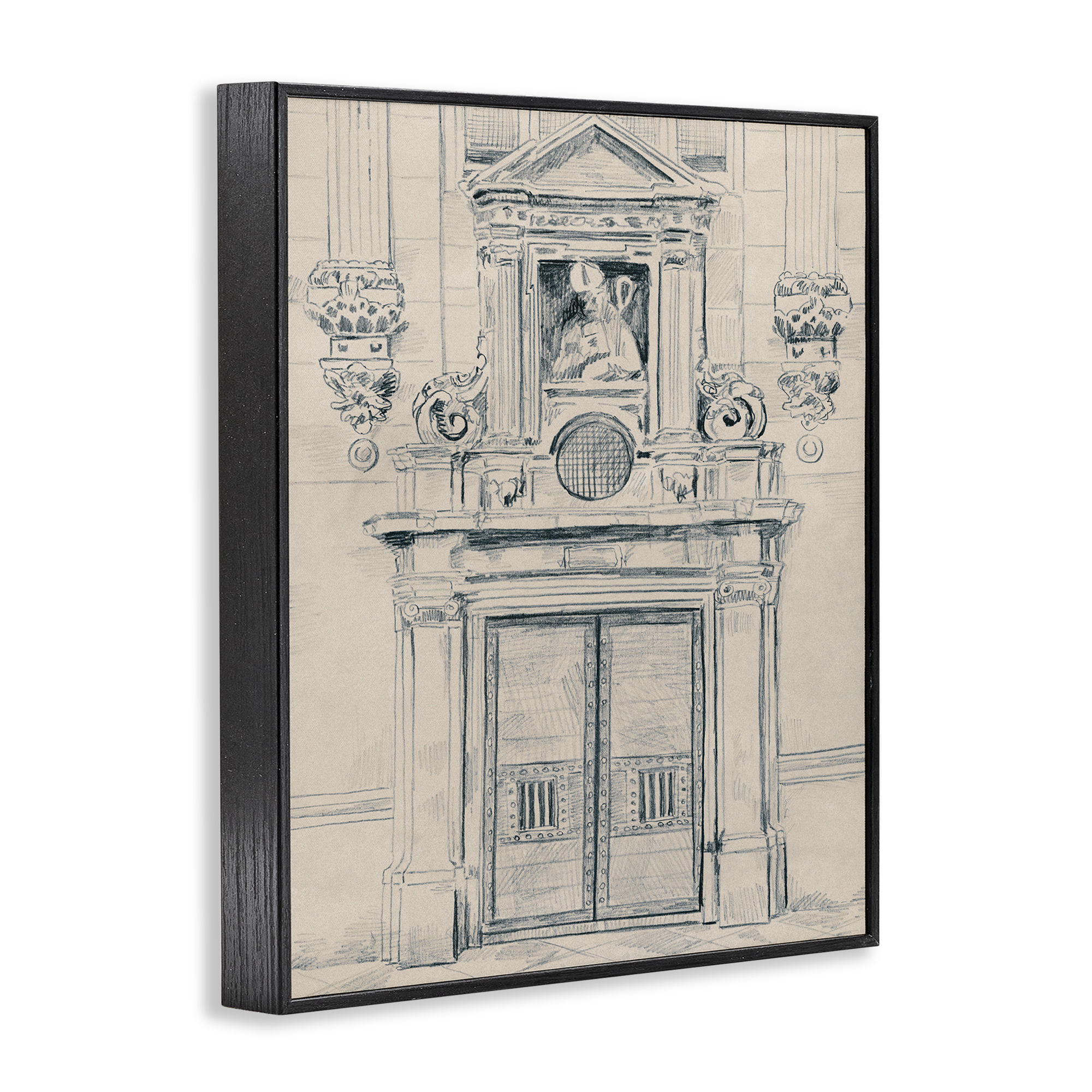 Stupell Industries Detailed Architecture Door Town & City Drawing Black Framed Art Print Wall Art, 16 x 20