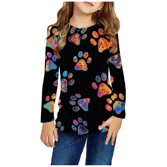 Nrmvnmi Baby Toddler Girls & Boys Long Sleeve Tee Shirts Cute Cat Claws Print Sweatshirts Crew Neck Long Sleeve Pullover Little Kids Cotton Warm Loose Comfortable Top(3-14Years)