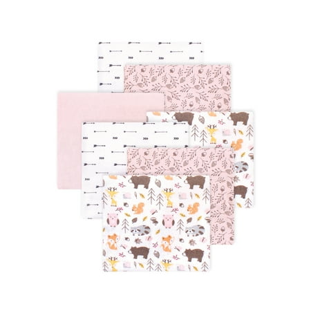 Little Treasure Hudson Baby Girls Cotton Poly Flannel Receiving Blankets 7-Pack, Pink Pinecone, 30x30 inches