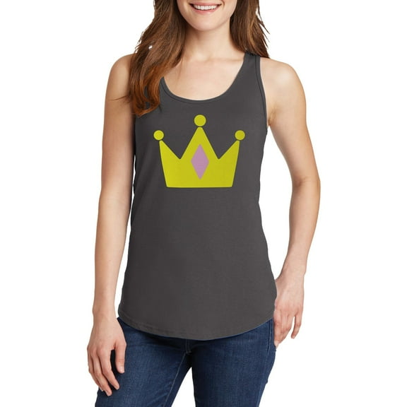 Plus Size Princess Peach's Crown Ladies Core Cotton Tank Top - Charcoal XL
