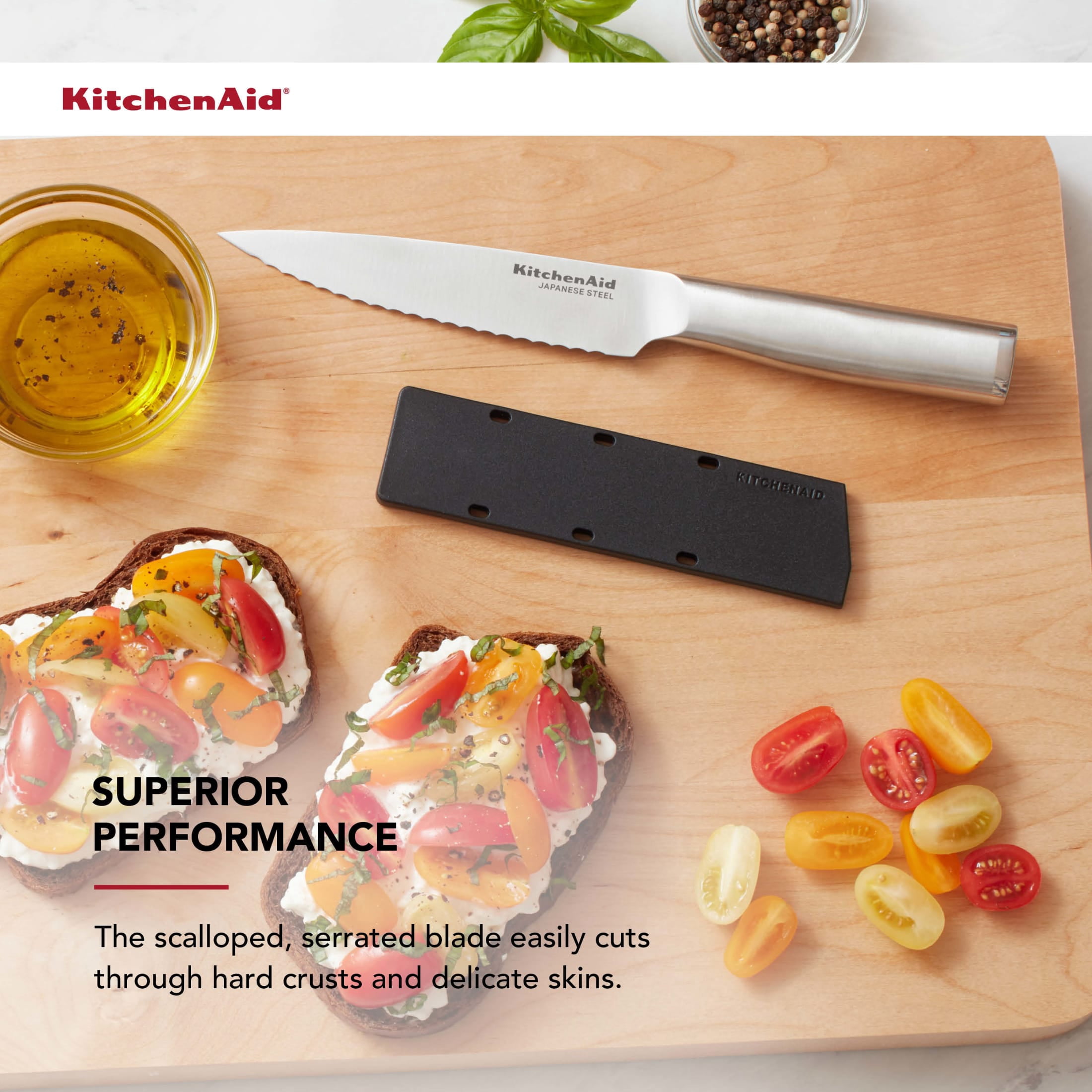 KitchenAid Gourmet 5.5-Inch Forged Serrated Utility Knife with Blade Cover, Stainless Steel Handle