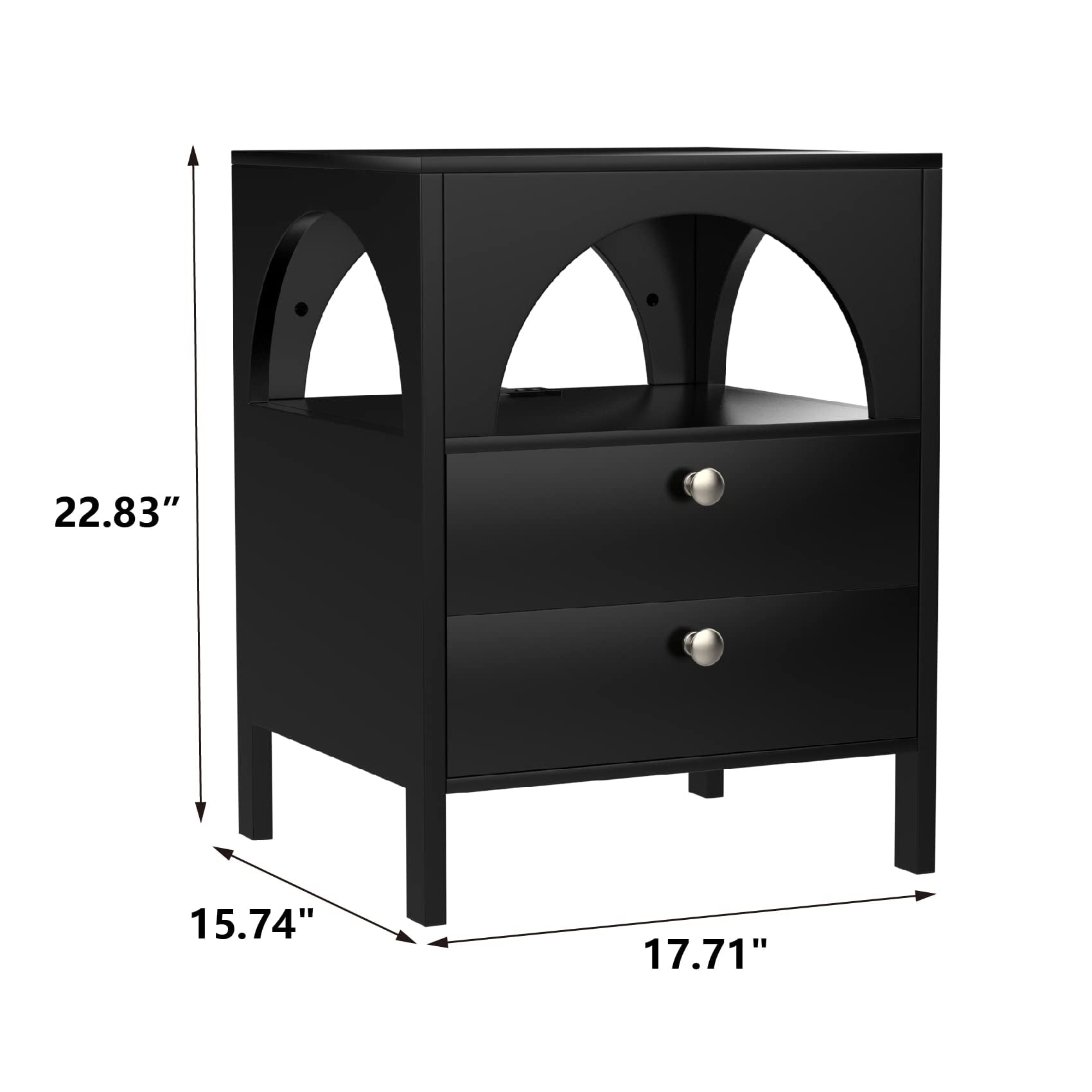 Algherohein Modern Nightstands Set of 2 with 2 Drawers,Bedside Table for Bedroom in Black,Adult