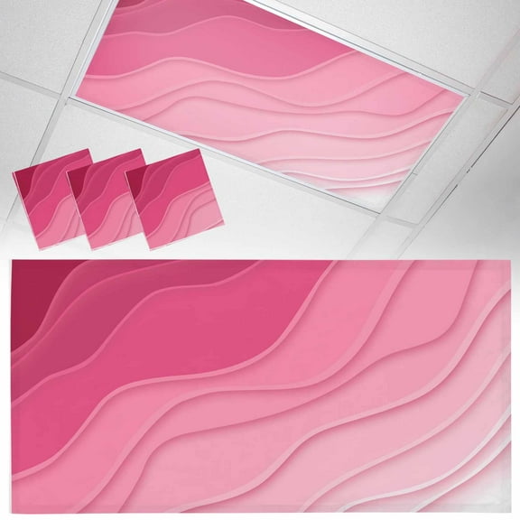 Ceiling Light Cover for Classroom, Rosy Pink Valentine's Day Magnetic Fluorescent Light Covers Filter for School,Office, 2X4  FT, Pack of 3, Beach Coastal Abstract Ocean Waves