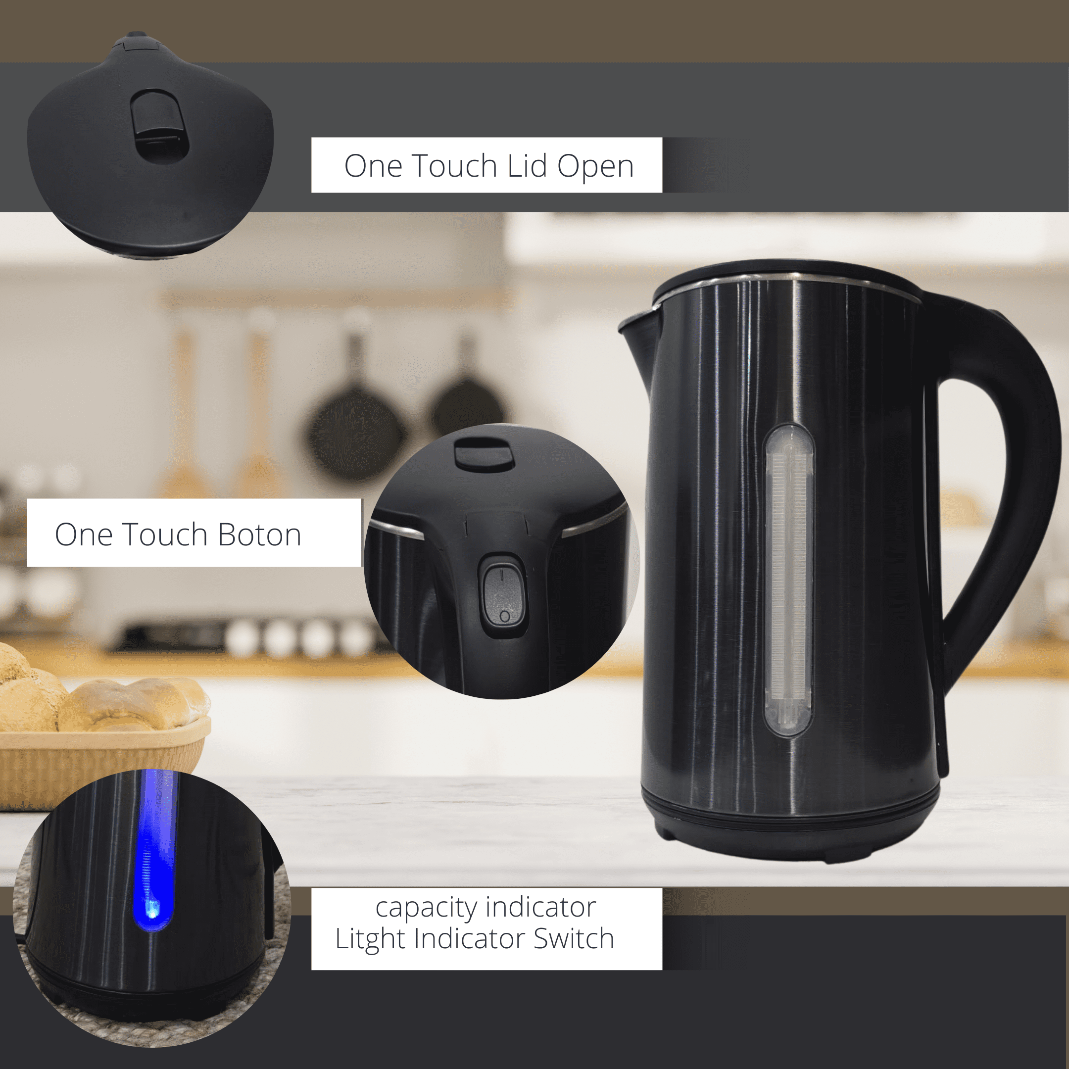 Electric Kettle For Coffee & Tea - 1.8L Water Boiler Auto Shut-Off 1000W