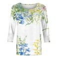 thumbnail image 4 of CYMMPU Loose Fit Round Neck Spring Tops Blouses for Women Dressy Casual 3/4 Sleeve Fall Fashion Shirts Flower Printed Tunic Tops Mother's Gift Topss Green L, 4 of 5