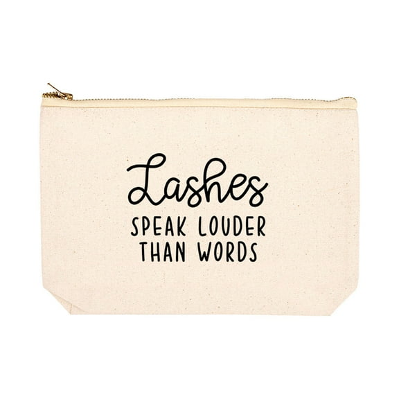 Koyal Wholesale Funny Makeup Bag Canvas Cosmetic Bag with Zipper Lashes Speak Louder Than Words Makeup Pouch