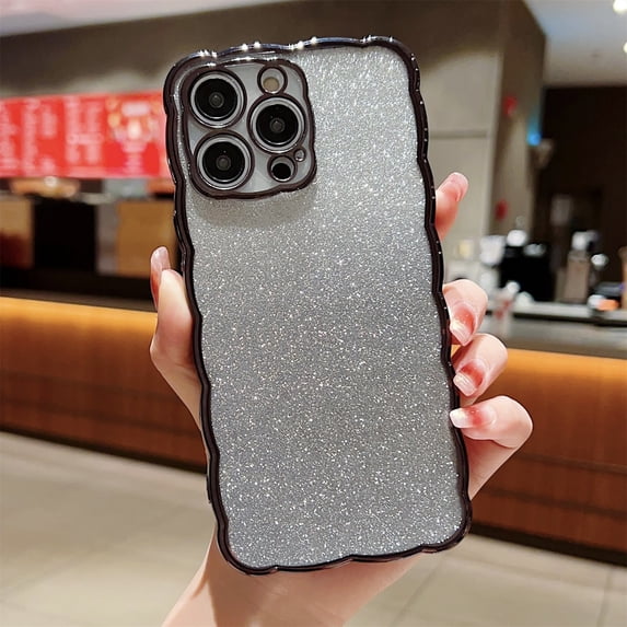 SaniMore for iPhone 13 Pro Max 6.7" 2021 Case with Lens All-inclusive Soft Shockproof TPU Back + Glitter Paper Plating Bumper Drop Resistant for Girls Women For iPhone 13 Pro Max, Black