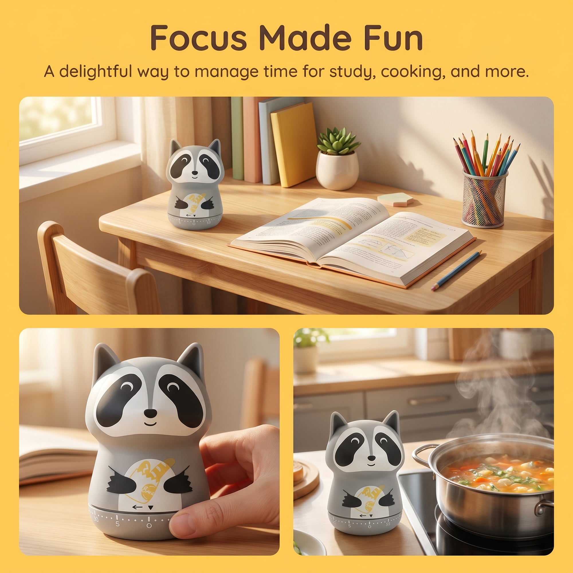 Unique Bargains 60 Minute Kitchen Durable Digital Visual Timer Raccoon