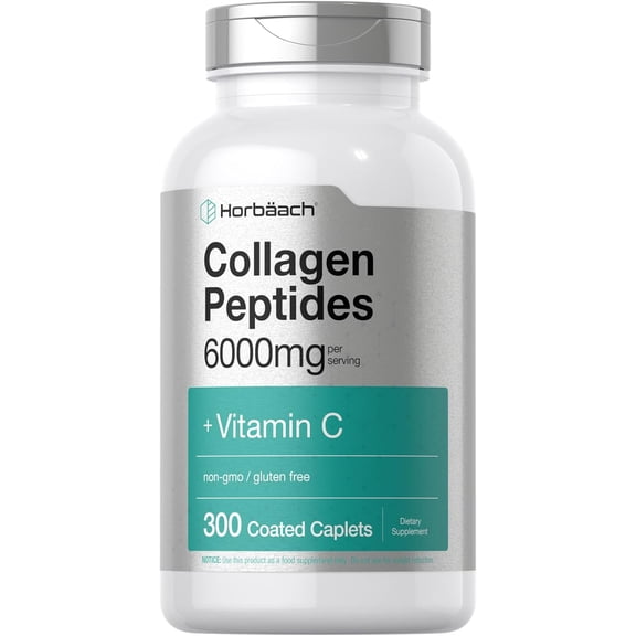 Collagen Peptides 6000mg | 300 Caplets | with Vitamin C | by Horbaach