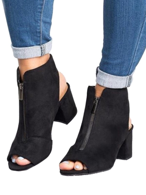 casual brass buckle low heel back zipper shoes