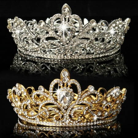 Meigar Crystal Rhinestone King Crown Tiara Wedding Pageant Bridal Headpiece Jewelry,Gold color