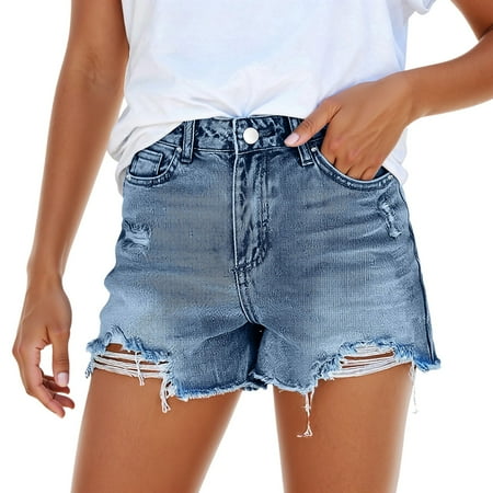 HUITKMM Jean Shorts for Teen Girls Distressed Denim Shorts for Washed High Waist Casual Summer Fashion M