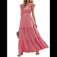 thumbnail image 2 of Vestido de Verano 2025 para Mujer, Cuello en V, Corta, Cintura Alta, Estampado Floral, Volantes Escalonados, Corte A, Maxi Rojo XL, 2 of 8