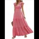 thumbnail image 2 of Vestido de Verano 2025 para Mujer, Cuello en V, Corta, Cintura Alta, Estampado Floral, Volantes Escalonados, Corte A, Maxi Rojo XXL, 2 of 8