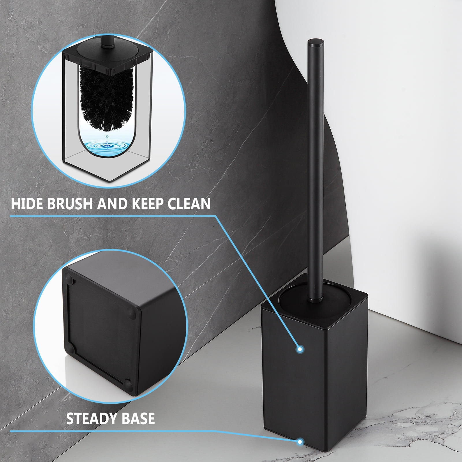 KLDKLD Toilet Brush,Toilet Brush and Holder for Bathroom Storage and Organization,Square Black Toilet Brush for Bathroom Made by High Quality Metal
