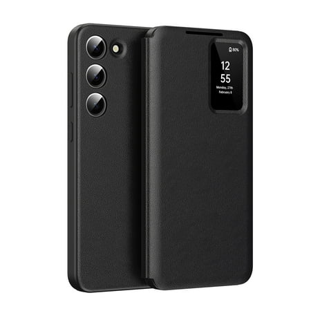 for Samsung Galaxy S23 Plus Smart Wallet Phone Case, Protective Cover with Smart Small Screen View, Finger Tap Control, Slim Design, Card Holder Pocket, PU Leather Flip Cover, Black