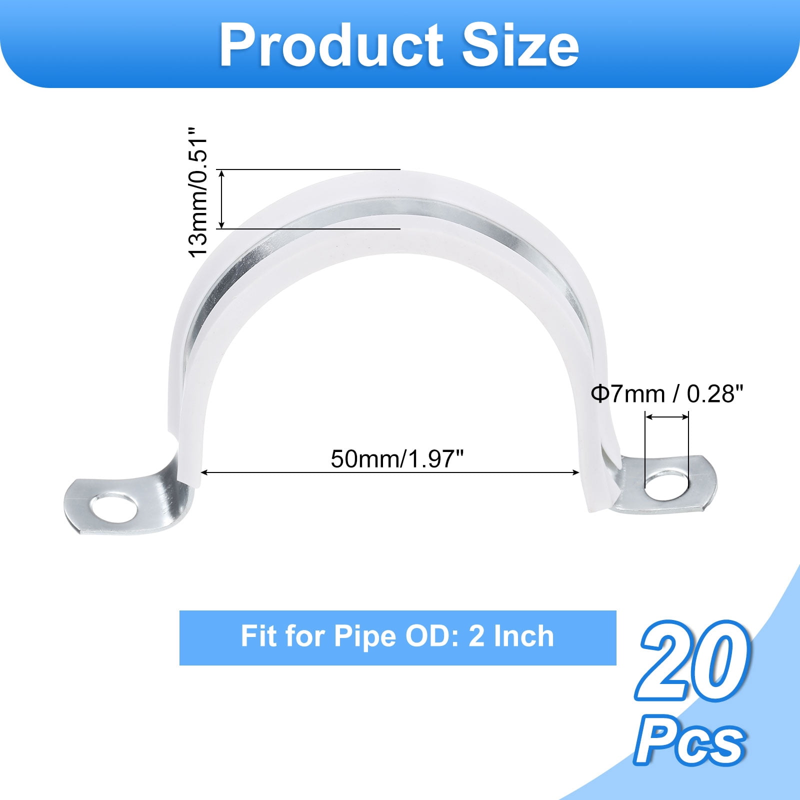 20 Pcs 2 Inch Rigid Pipe Strap,  2 Holes U Bracket Cable Clamp Hanger