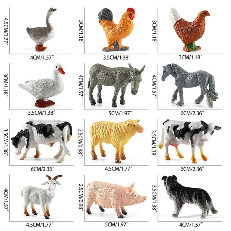 Figurines d'animaux de ferme de 12 pièces Set de jeu Animaux en plastique  réalistes pour les tout-petits