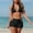 Black, variant on Collared Halter V Neck Bikini with Cutout Detail and High Waist Boyshort Bottom Two Piece Swimsuit Blue S