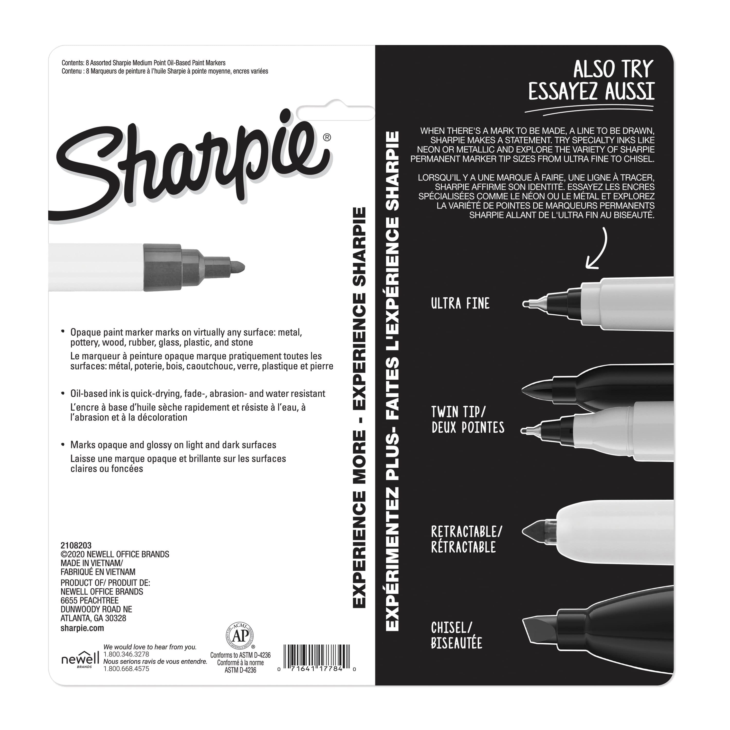 Sharpie Oil-Based Paint Markers, Medium Point, Assorted Colors, 8 Count 