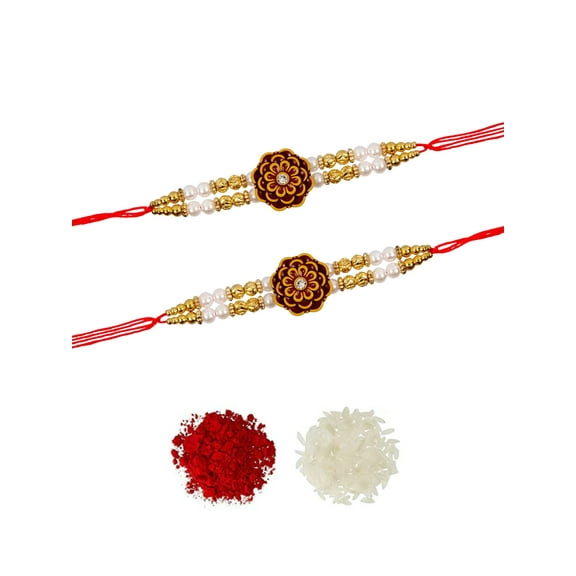 Crunchy Fashion Amroha Crafts Floral Rakhi Set-Pack of 2 Raksha Bandhan Handmade Bracelet for Bhaiya Rakhi Bracelet Combo Set