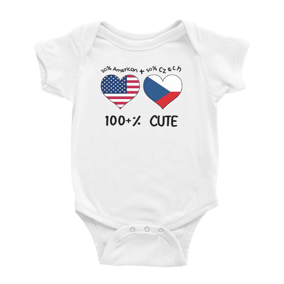 50% Czech + 50% American = 100+% Cute Baby Bodysuits Newborn Clothes (White, 12-18 Months)